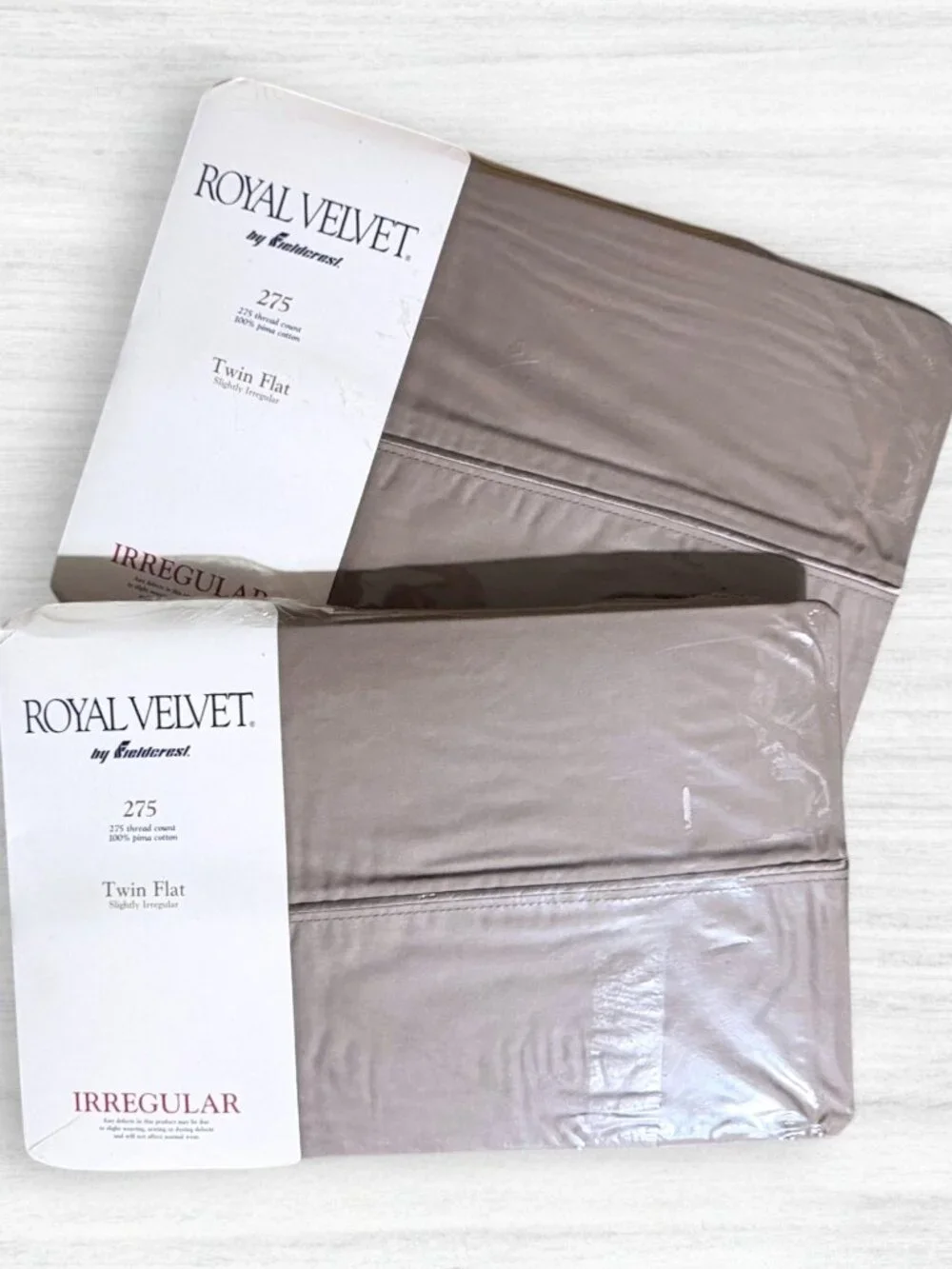Vintage Royal Velvet Fieldcrest Twin Flat Sheets Lot 2 Pima Cotton Taupe NOS USA